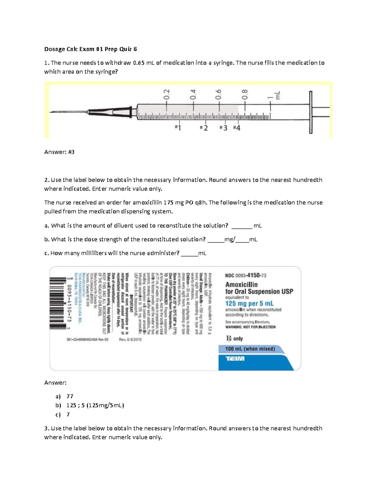 Dosage Calculation Exam 01 Prep Quiz 1 - Dosage Calc Exam 01 Prep Quiz ...