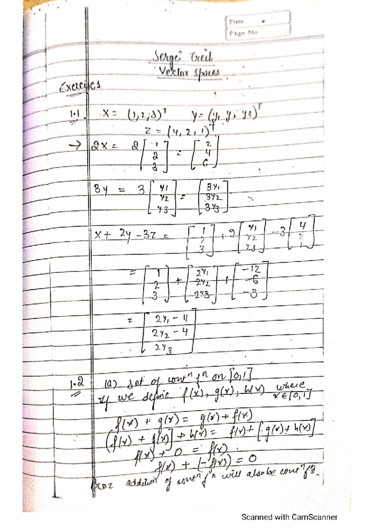 Vector Spaces Exercises 1.1 - 3.6 Solutions (Course Code: T) - Studocu