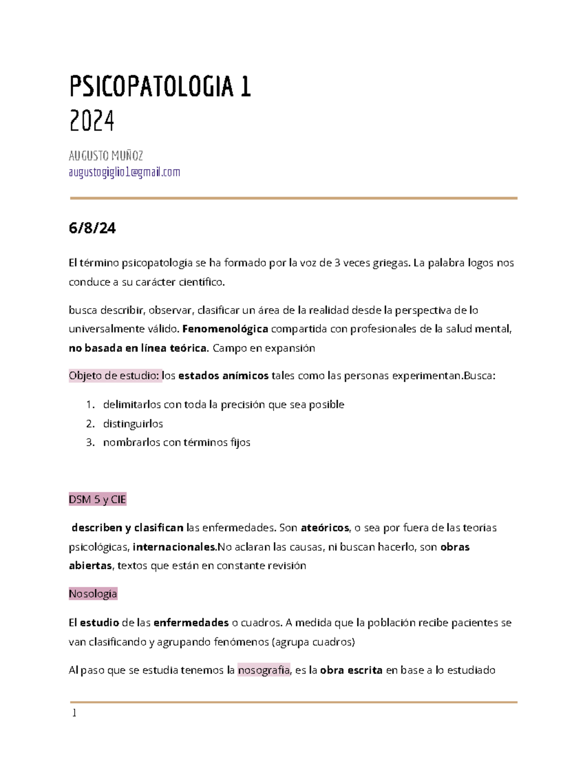 Notas de la Clase PSICOPATO 1 - Introducción a la Psicopatología 2024 ...