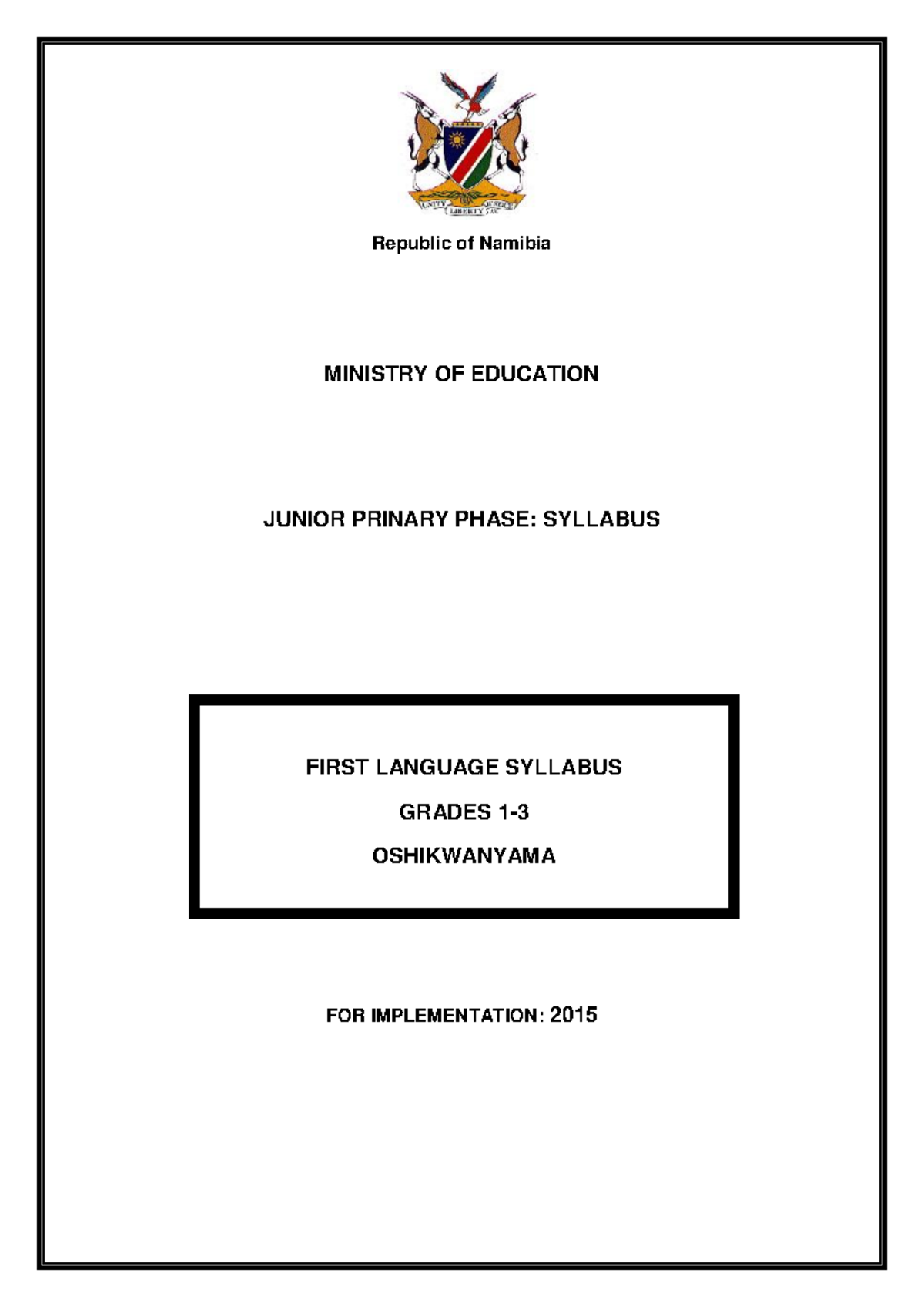 JP Syllabus: First Language (Oshikwanyama) Grades 1-3 - Studocu