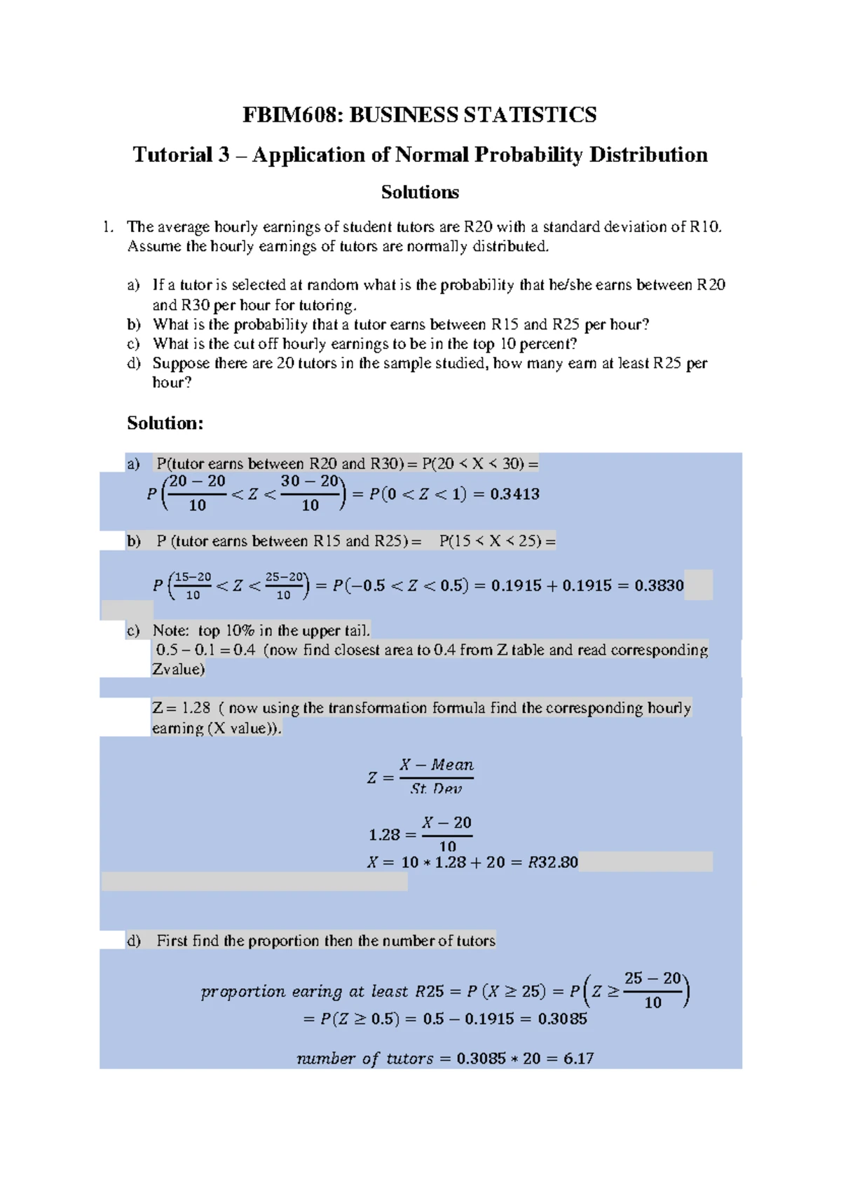 BUSINESS STATISTICS (FBIM608 W2) MAIN EXAM NOVEMBER 2018 DETAILS - Studocu