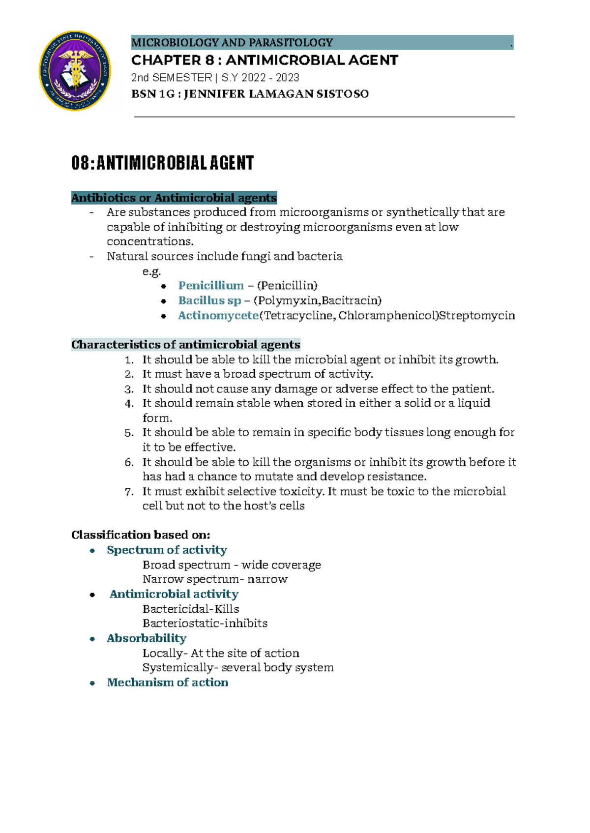 Microbiology & Parasitology Final Exam Notes: Ch. 8 Antimicrobial ...