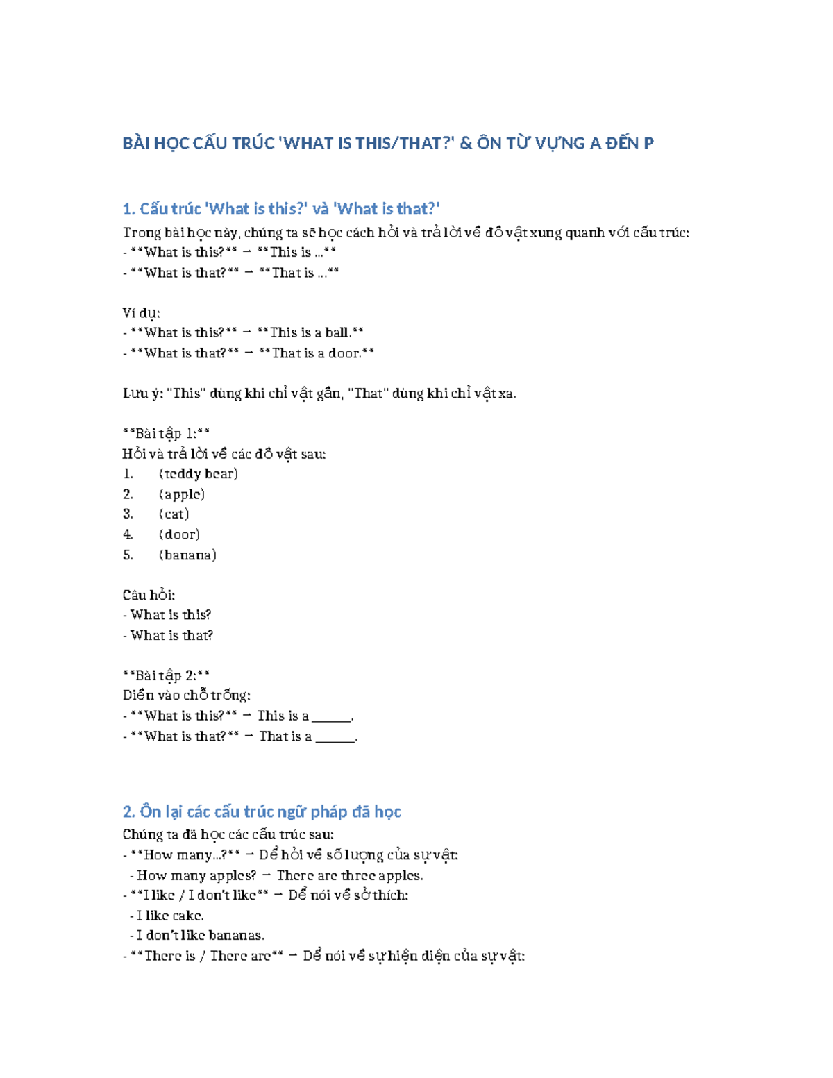 English Lesson: Understanding 'What is This/That?' Structure - Studocu