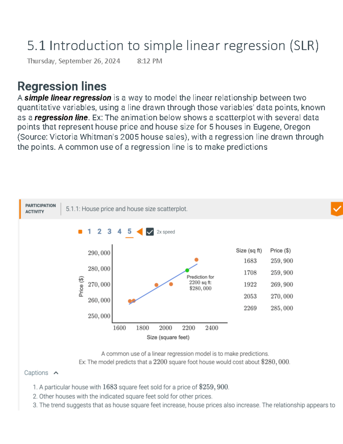 New mat 243 5.1 Introduction to simple linear regression (SLR ...