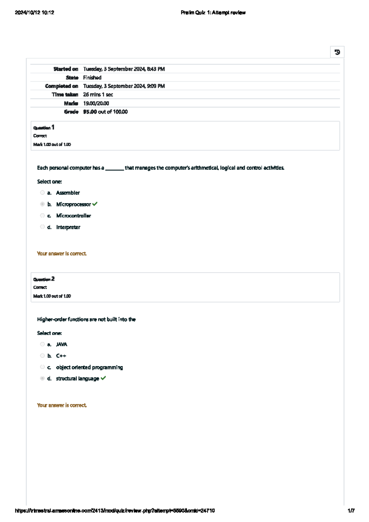 UGRD-CS6301B-2413T prelim 1 - 10:12 Prelim Quiz 1: Attempt review D ...