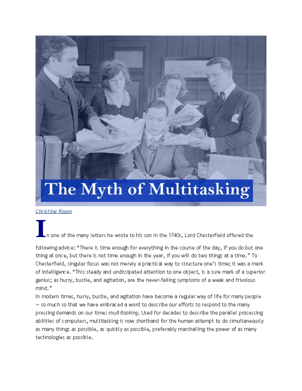 Rethinking Multitasking: Insights from Christine Rosen's Analysis - Studocu