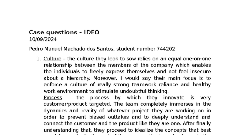 Case Study: IDEO's Culture, Process, and Philosophy Insights - Studeersnel