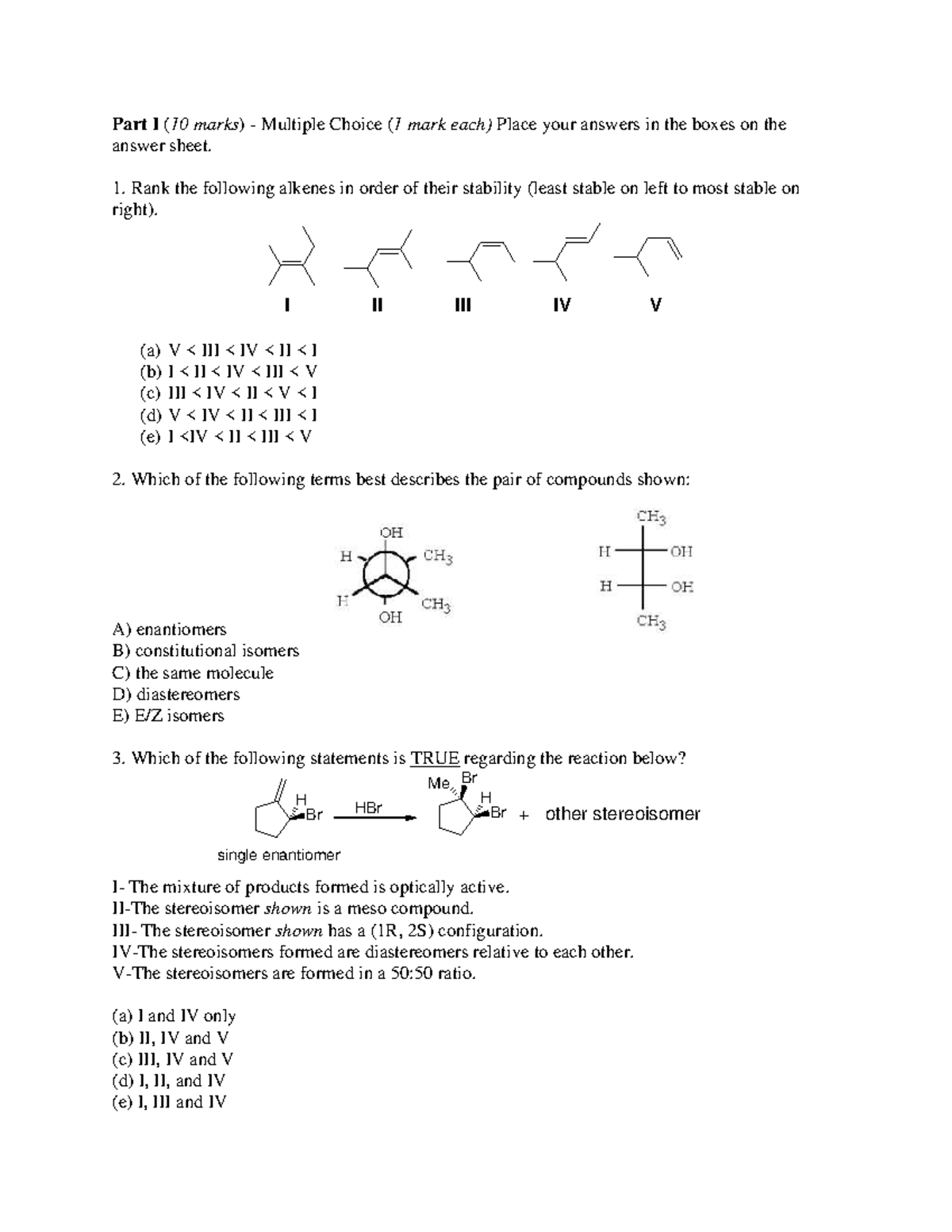 Midterm Practice Test: Organic Chemistry II (CHEM 202) Answer Key - Studocu