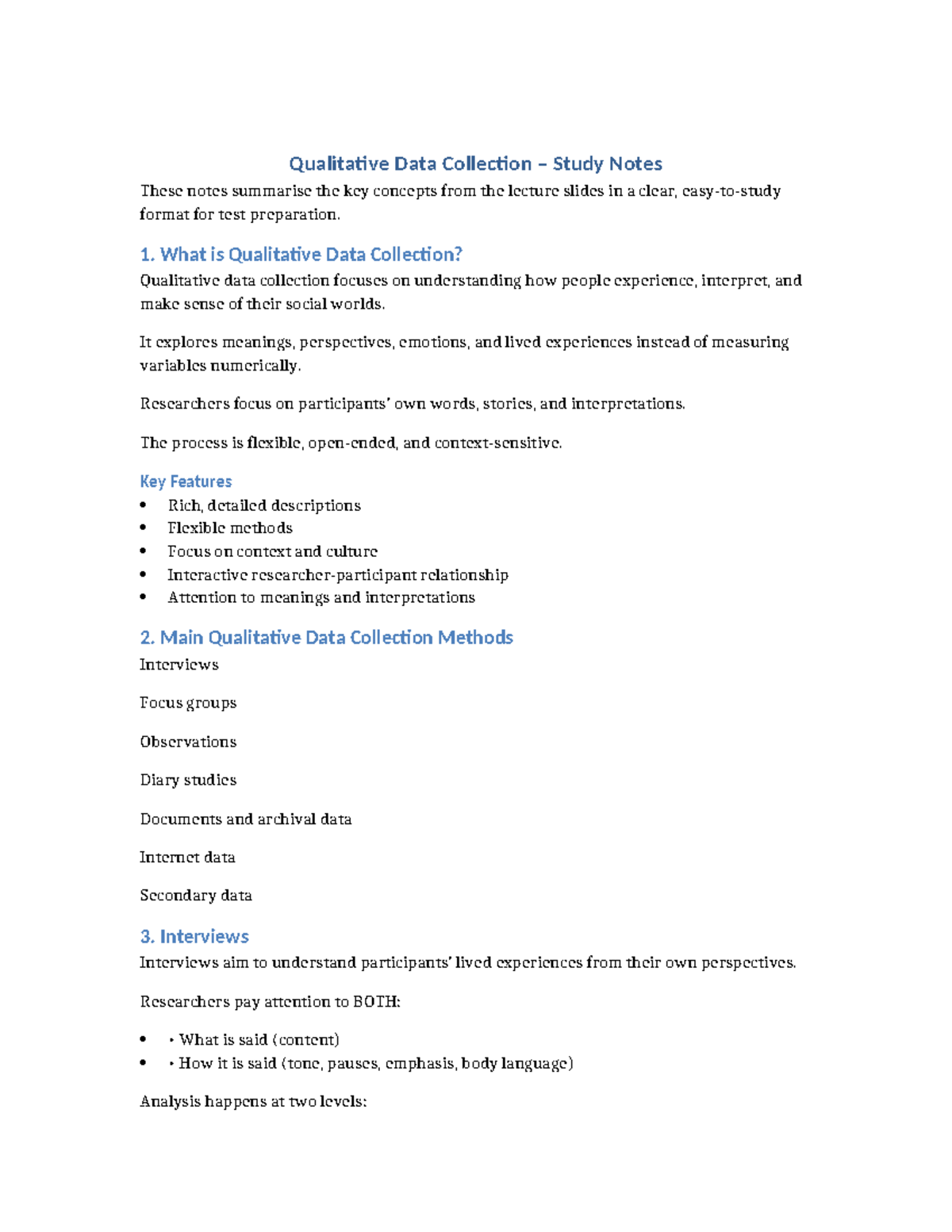 Qualitative Data Collection Study Notes: Key Concepts & Methods - Studocu