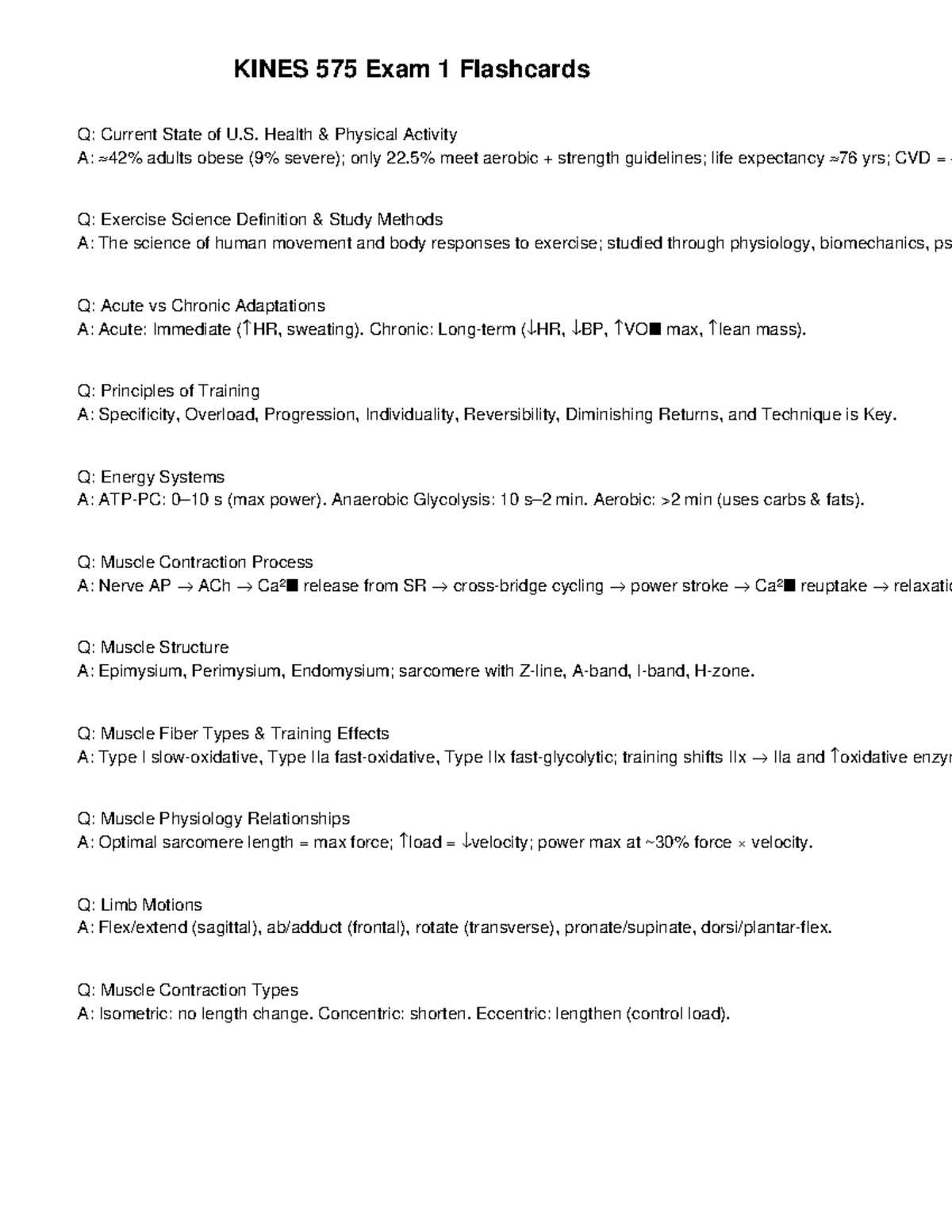KINES 575 Exam 1 Study Guide: Key Concepts in Exercise Physiology - Studocu