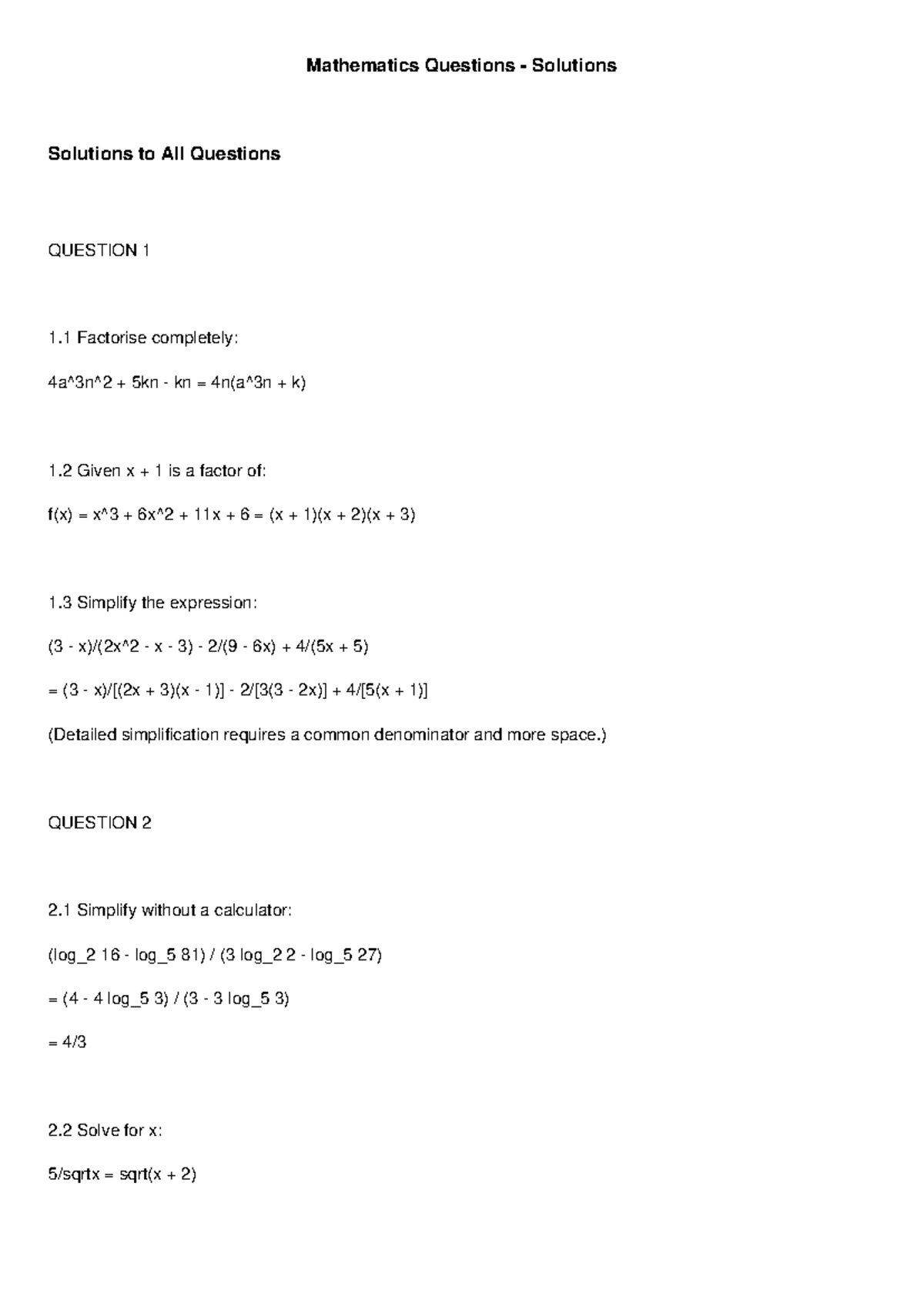 Math Solutions for Questions: Complete Factorization & Simplification ...