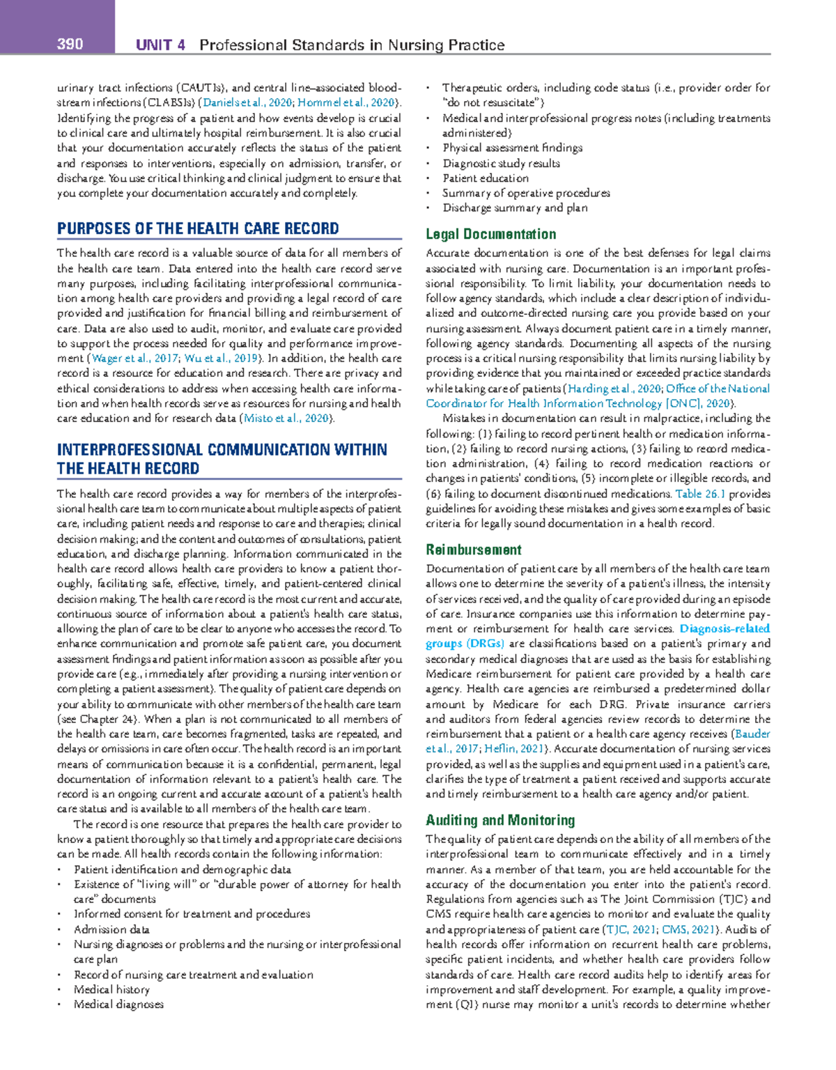 390 UNIT 4 Professional Standards in Nursing Practice: Documentation ...