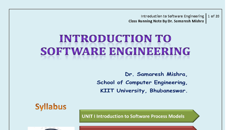 Introduction to Software Engineering: Class Running Notes 1.1 - Studocu