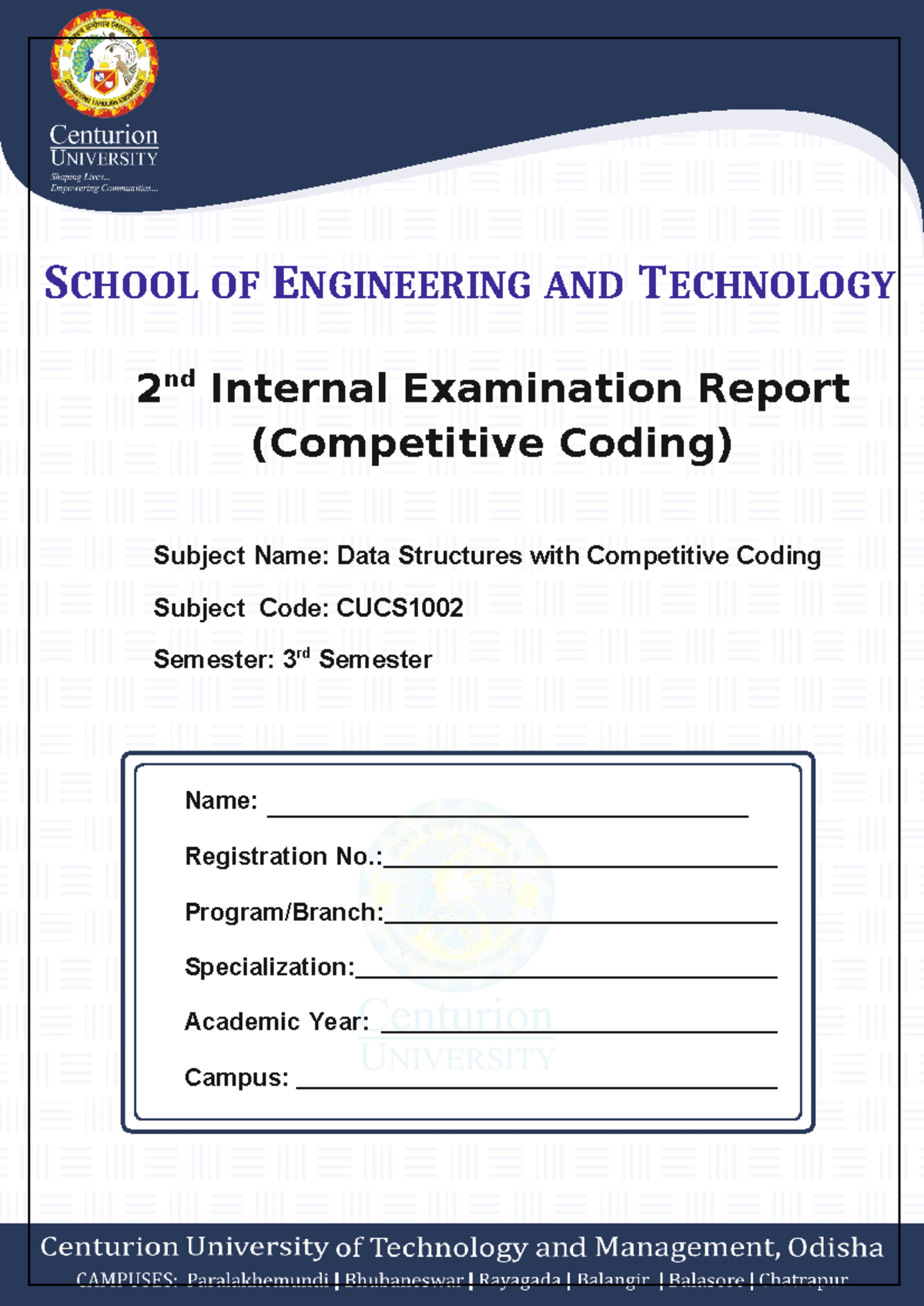DS 2nd Internal report format - SCHOOL OF ENGINEERING AND TECHNOLOGY 2 ...