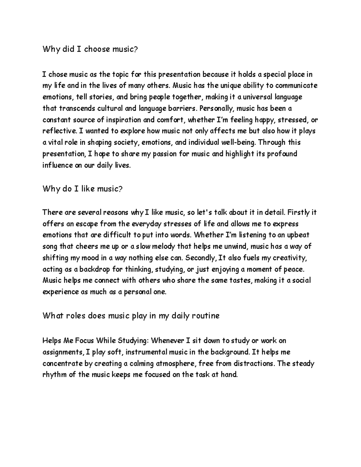 Presentation Script: The Impact of Music on Life and Society - Studocu