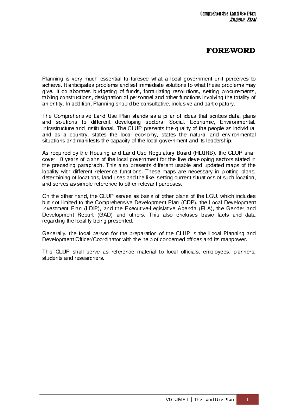 CLUP 2016-2026: Comprehensive Land Use Plan Lecture Notes - Studocu