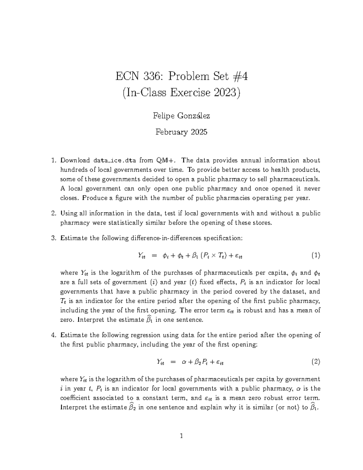 ECN 336: Problem Set 4 - Public Pharmacies Analysis 2023 - Studocu