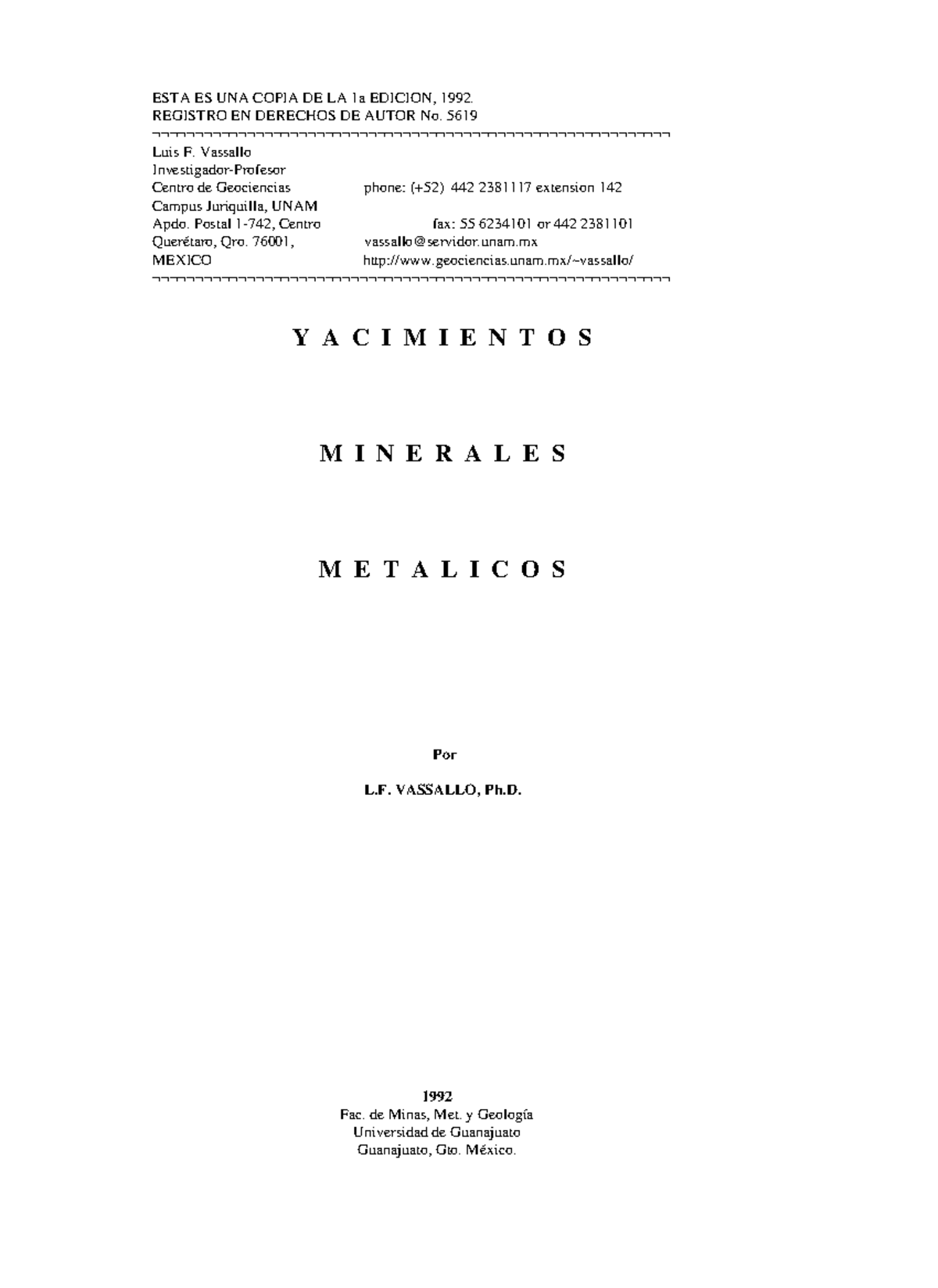 374459608 *Yacimientos Minerales Metálicos* - *Texto Educativo Básico* (Ed. 1992) - Document Preview