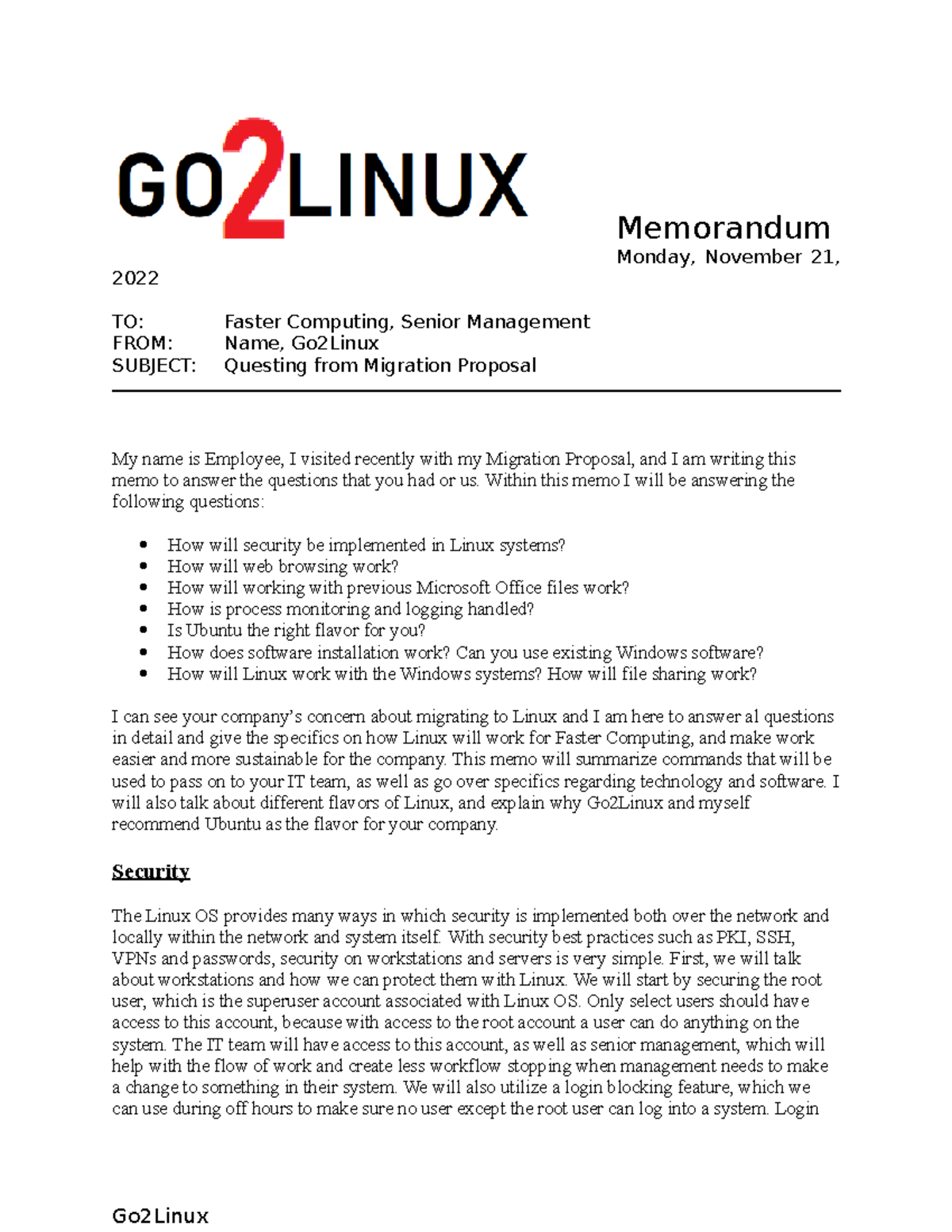 Linux - Client Response Memo - Memorandum Wednesday, July 14, 2021 TO ...
