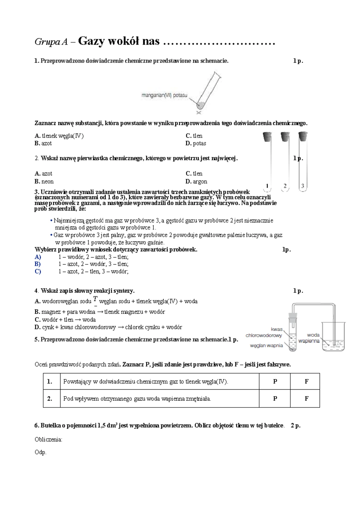 Sprawdzian Z Chemi Gazi I Ich Mieszaniny www.studocu.com