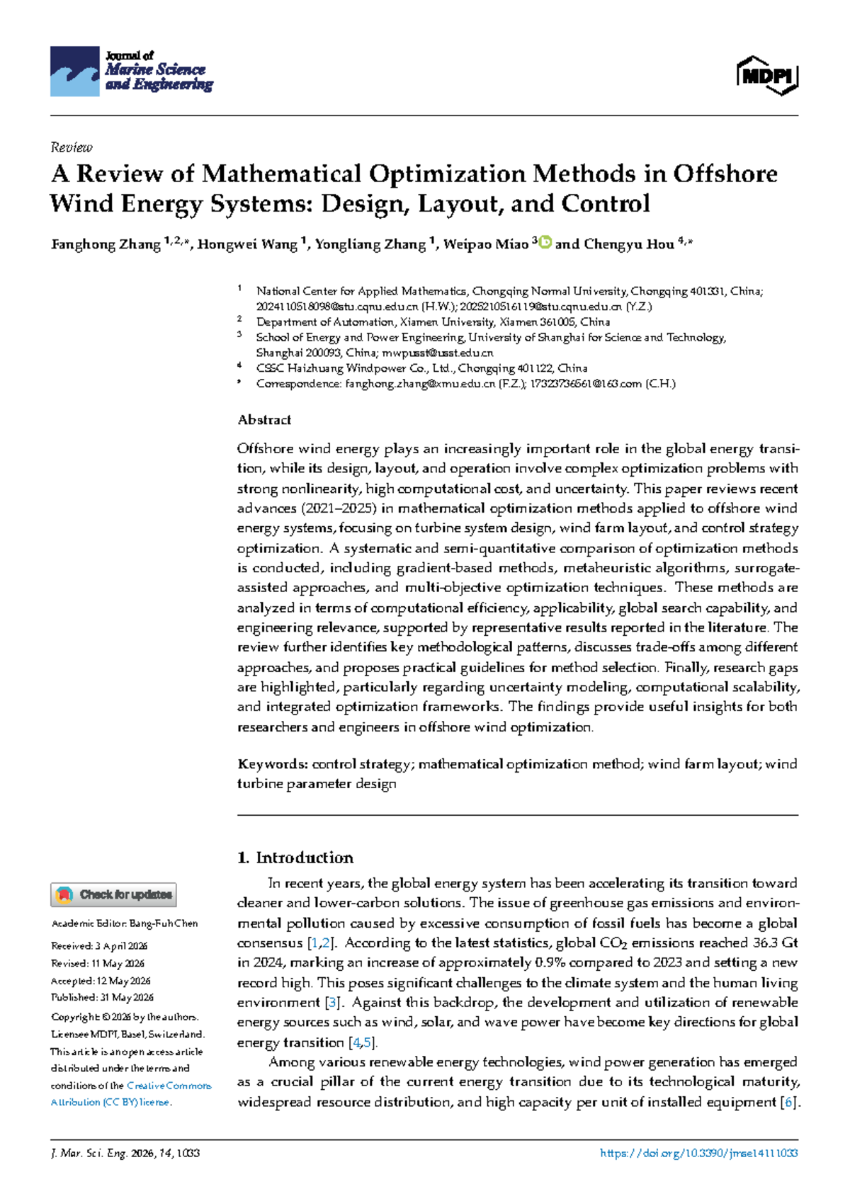 Review of Mathematical Optimization Methods in Offshore Wind Energy ...