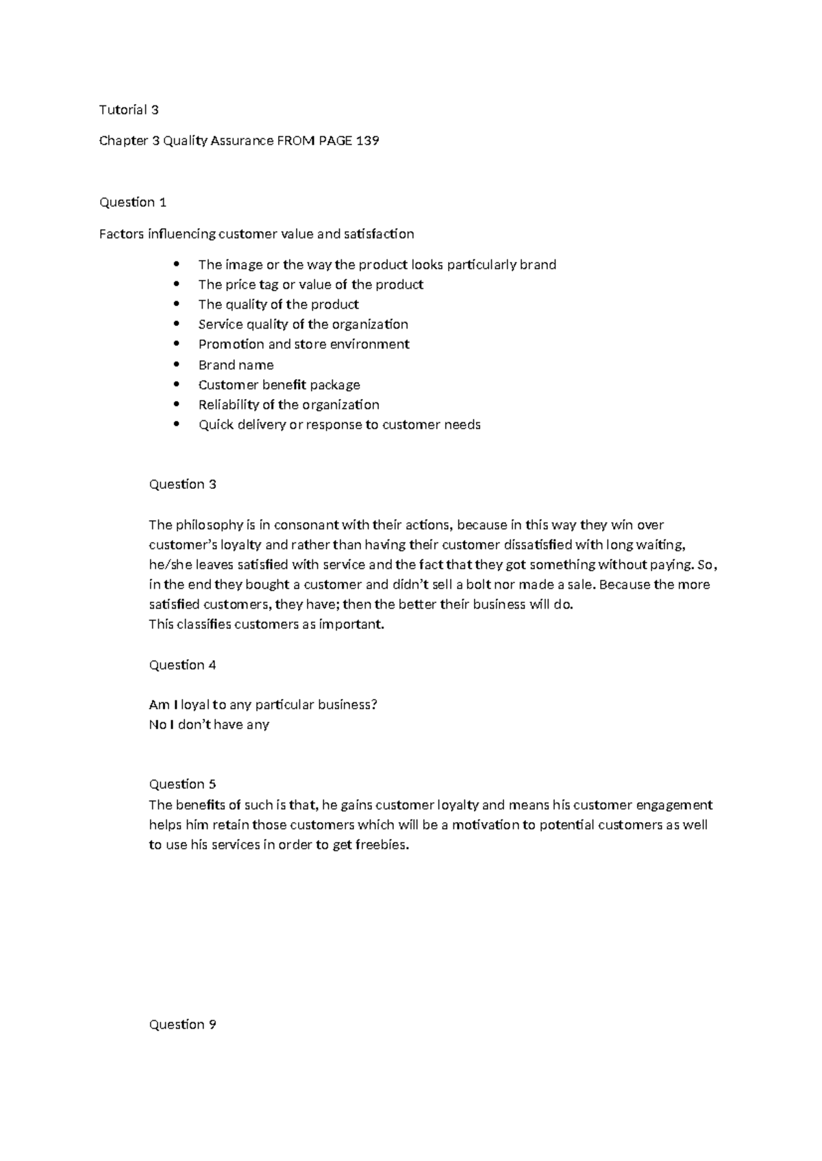 Tutorial 3 - Tutorial 3 Chapter 3 Quality Assurance FROM PAGE 139 ...