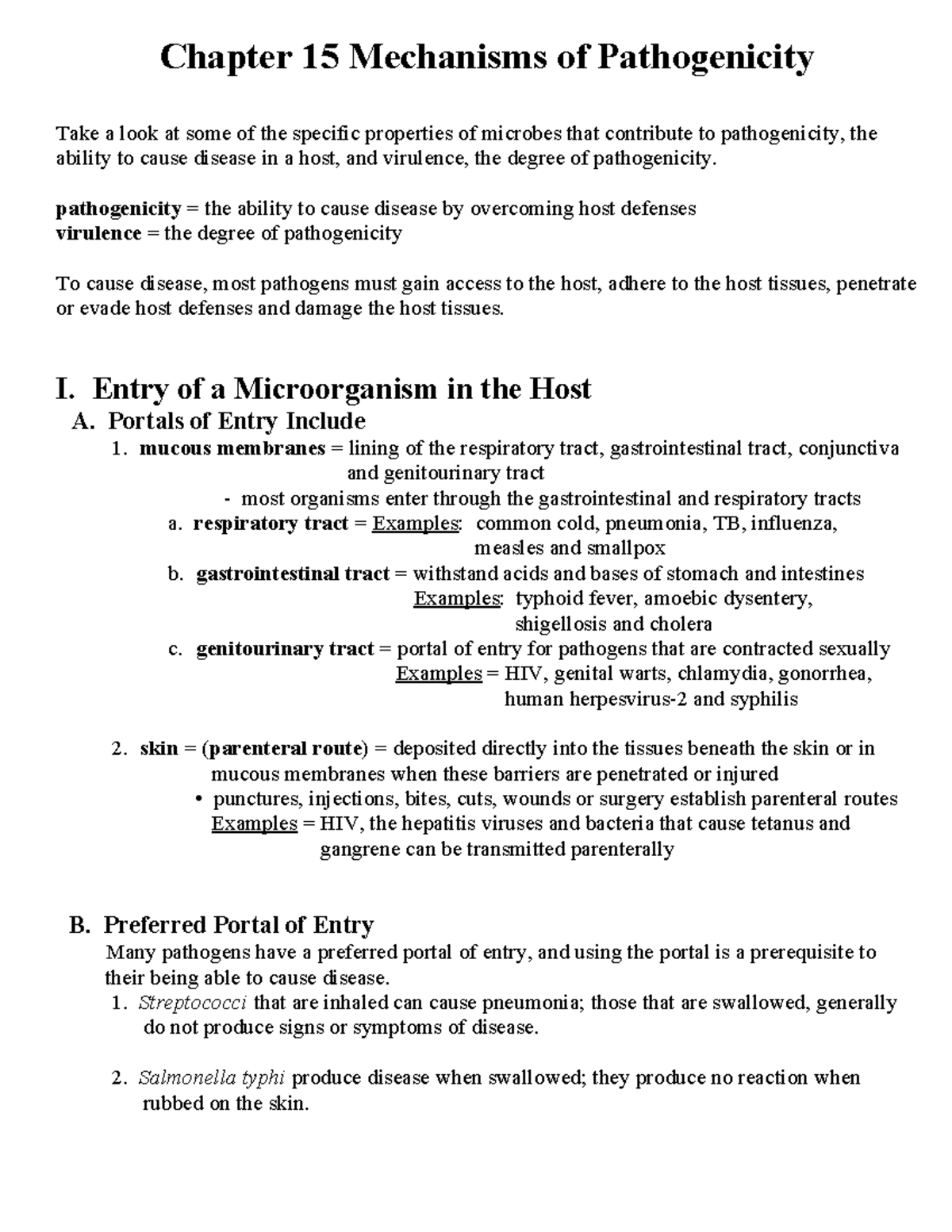 Tortora CH 15 Lecture Notes: Mechanisms of Pathogenicity - Studocu