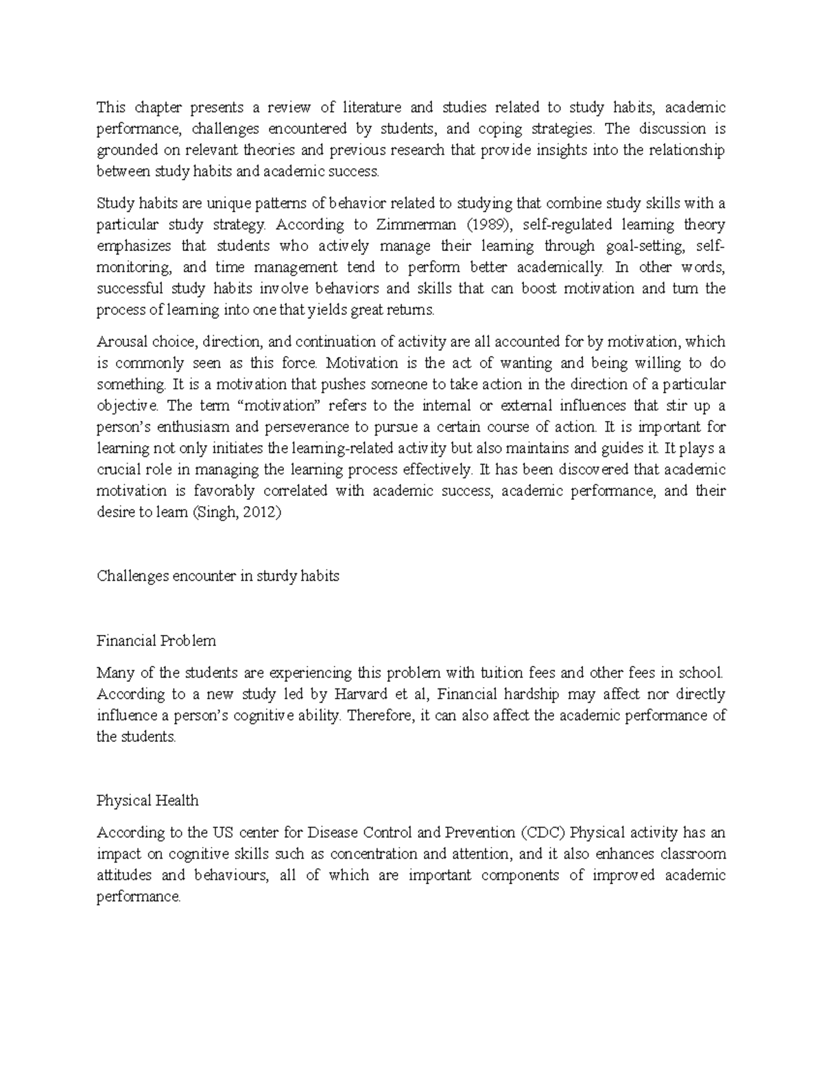 Literature Review on Study Habits & Academic Performance Challenges ...