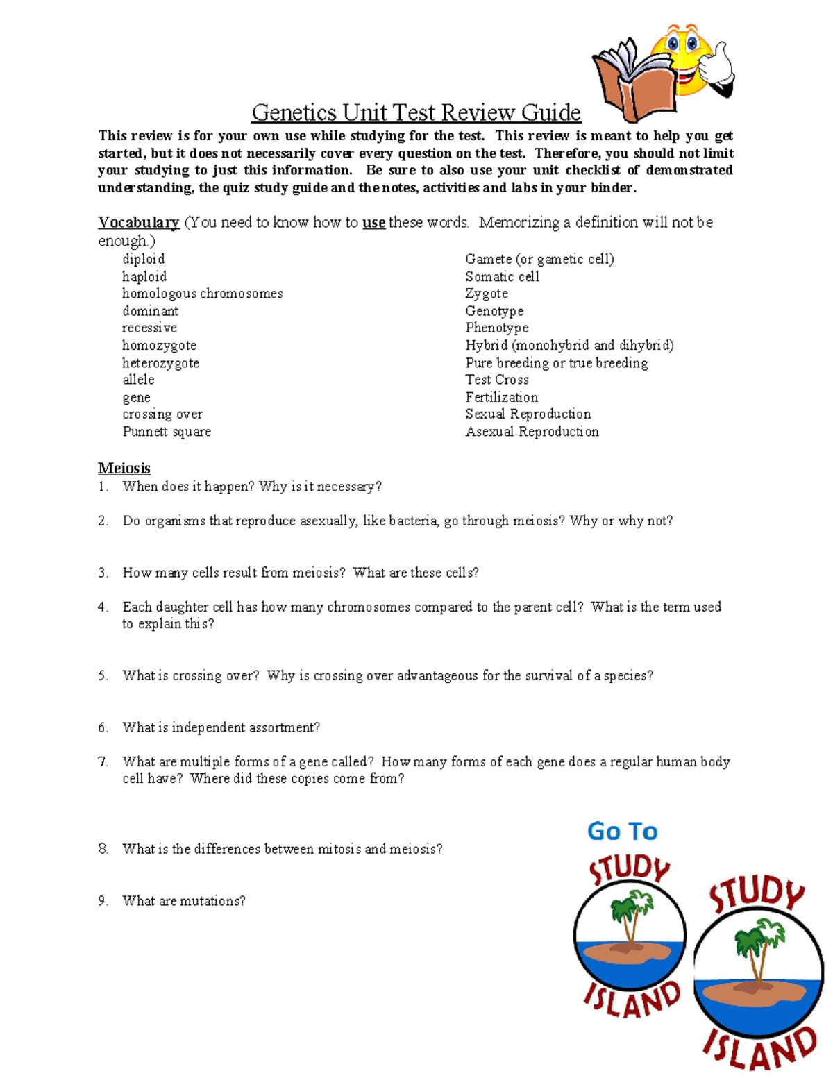 Genetics 101: Test Study Guide for Unit Exam Review - Studocu