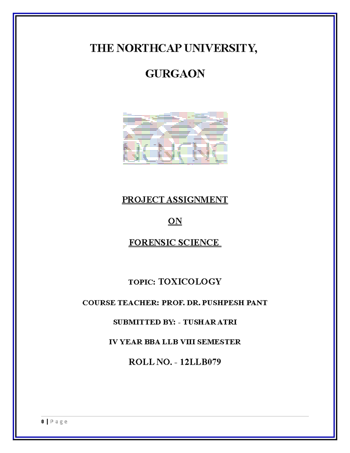 Forensic Science Project Assignment: Toxicology Study (BBA LLB IV ...