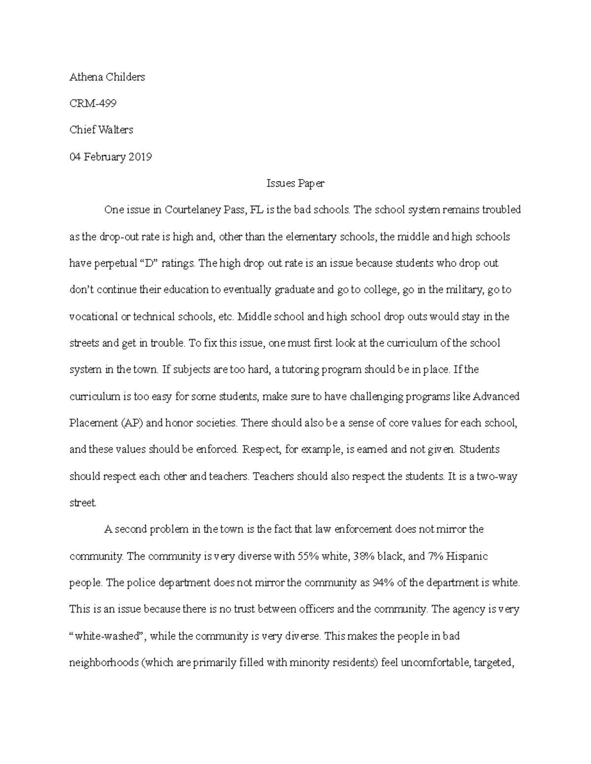 Issues Paper on Community Concerns in Courtelaney Pass, FL - Studocu