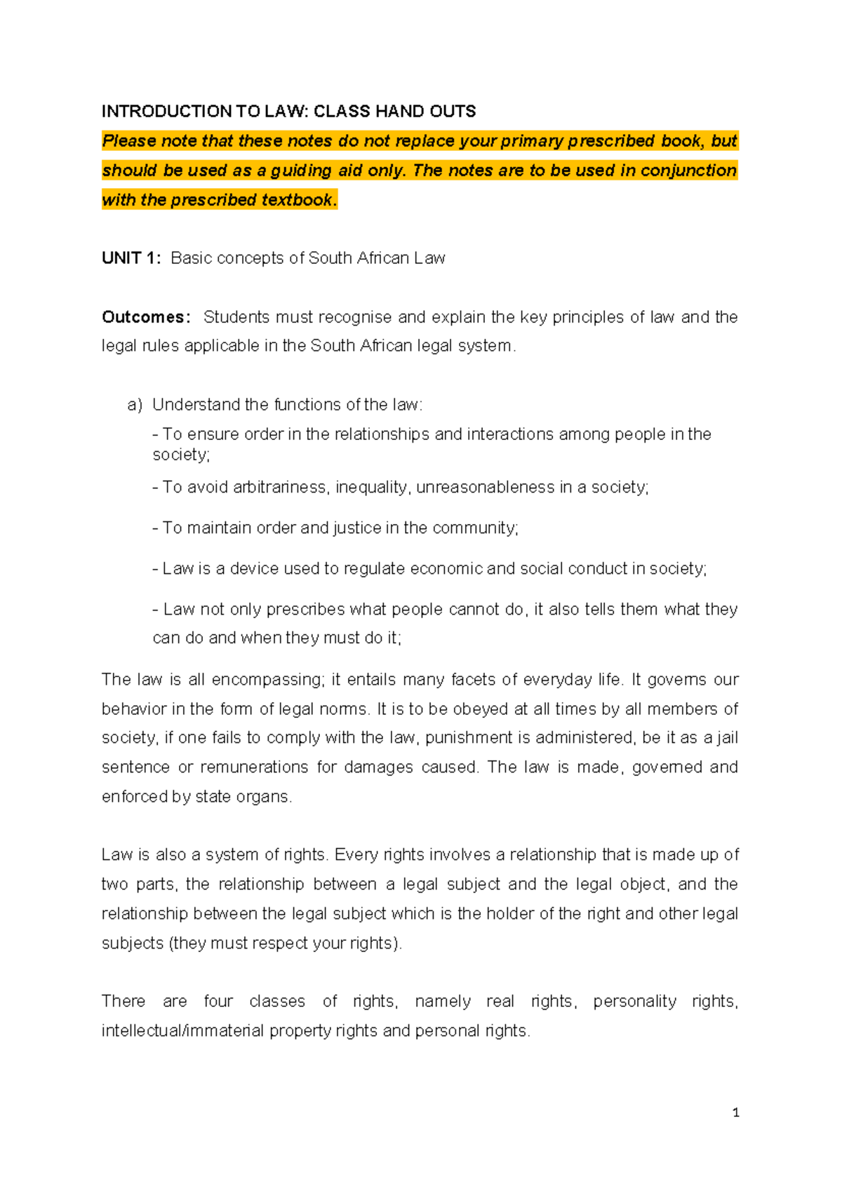Introduction to Law: Key Concepts and Principles - Notes for LAW101 ...