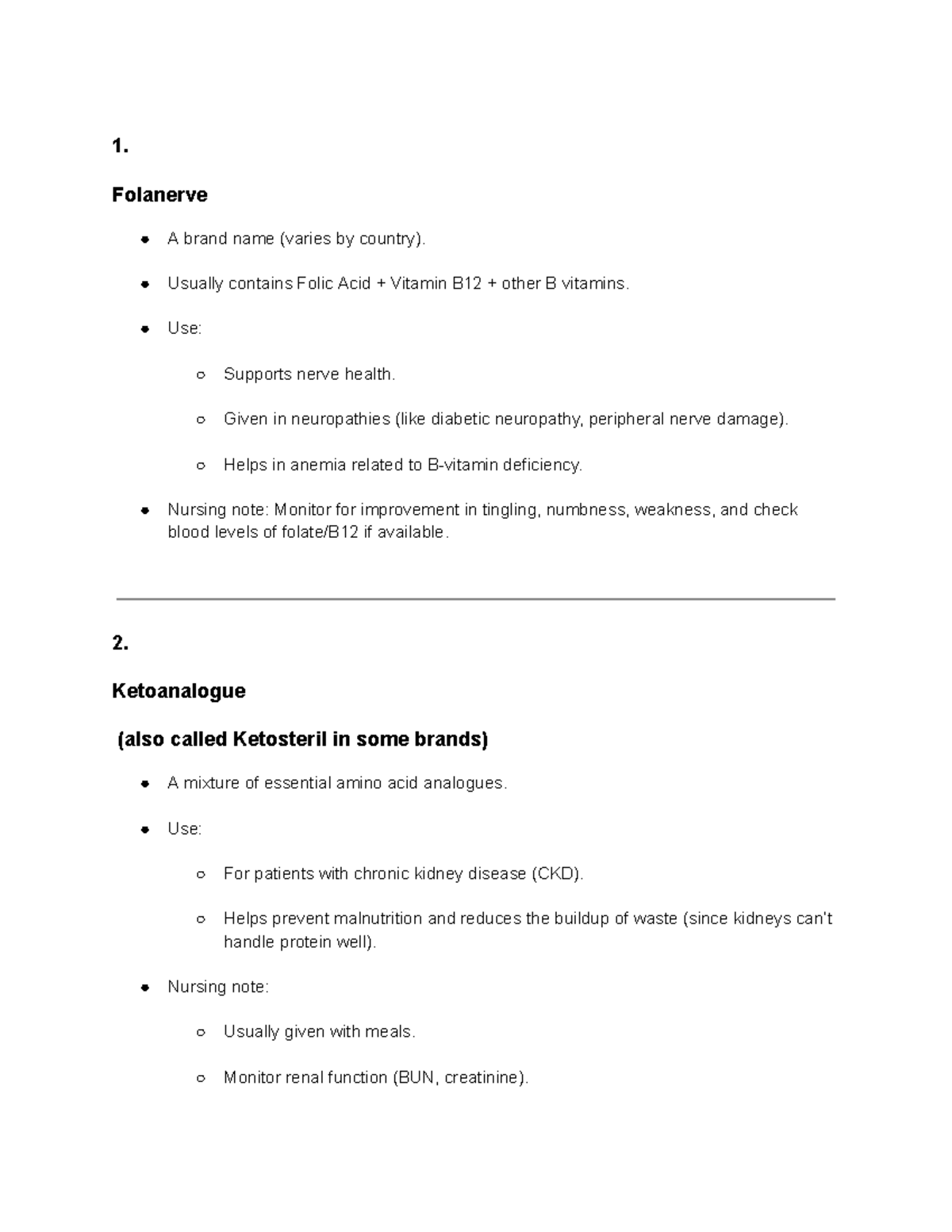 Medicine Notes: Folanerve & Ketoanalogue in Neuropathy Care - Studocu