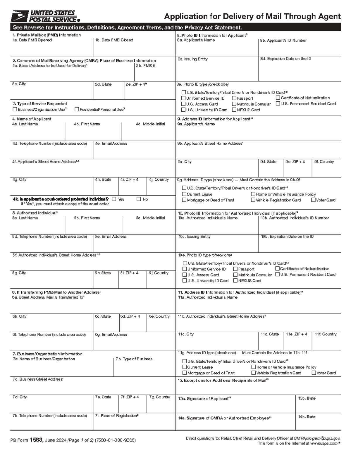 USPS 1583 Form Application for PMB - psy 1504 - Studocu