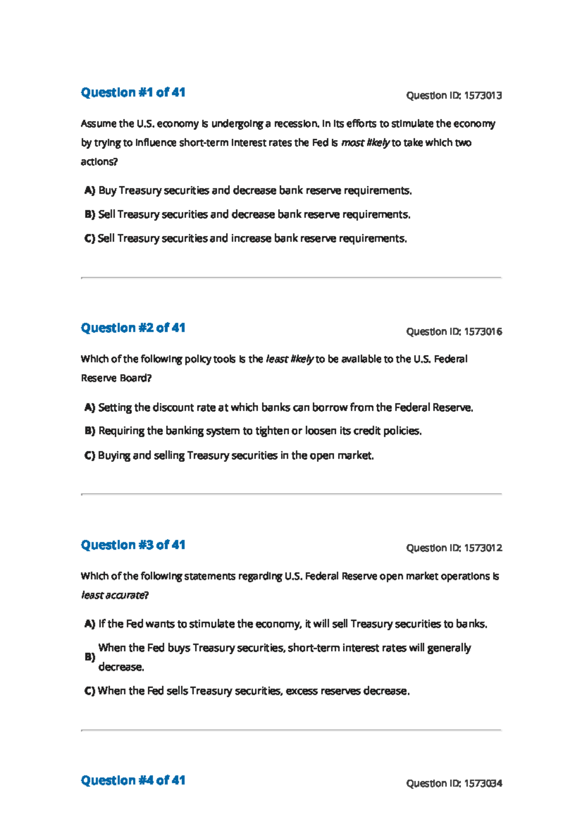 Reading 15 Monetary Policy - Question #1 of 41 Question ID: 1573013 ...