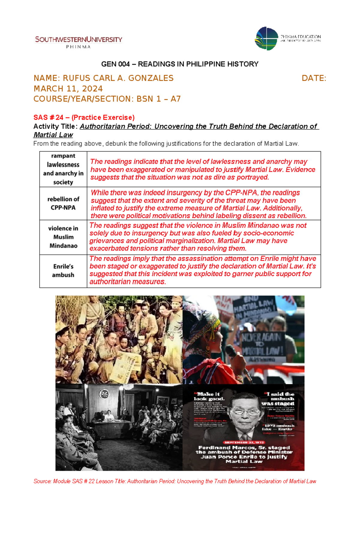 GEN 004 - SAS # 22 Act 4 Practice Exercise - GEN 004 – READINGS IN ...