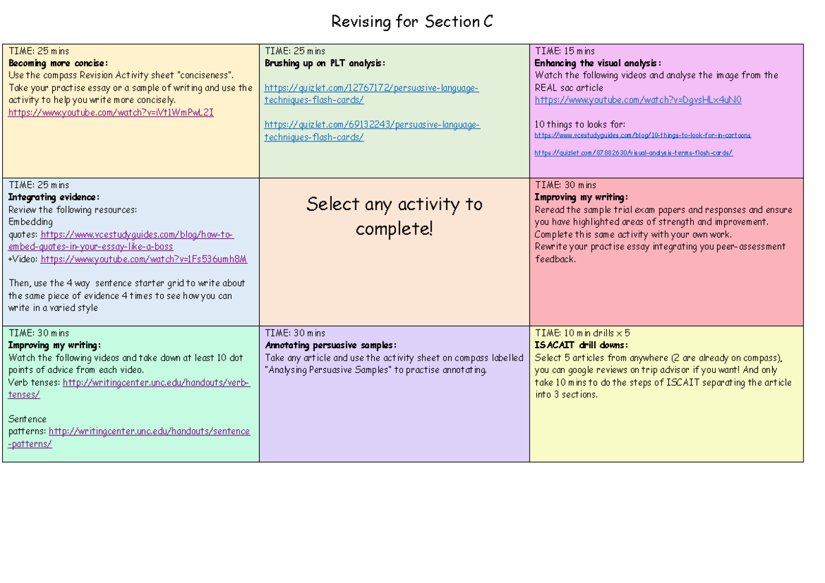 Analysing Argument Revision Grid for Section C (TIME: 25 mins) - Studocu