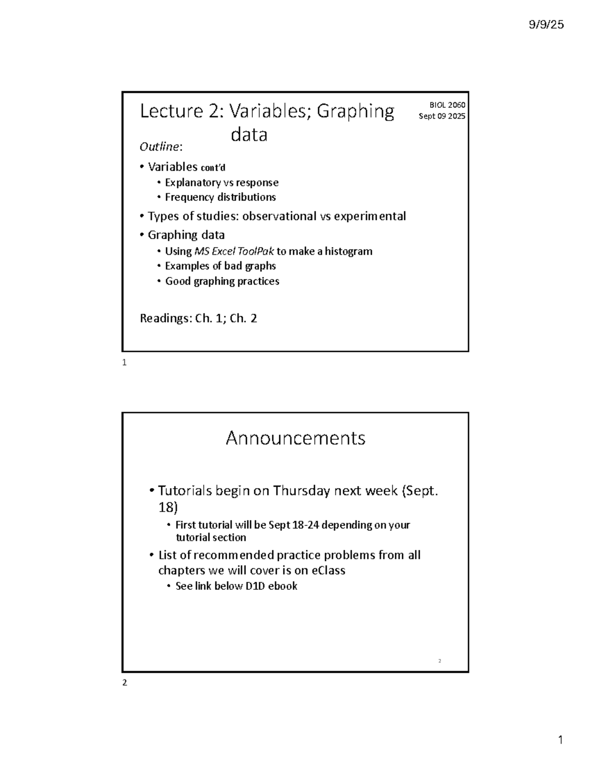 BIOL 2060 Lecture 2: Graphing Data & Descriptive Stats Notes - Studocu