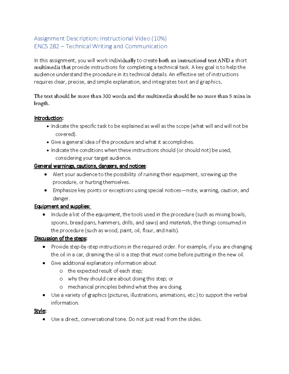 ENCS 282 Assignment: Creating Instructional Video & Text - Studocu