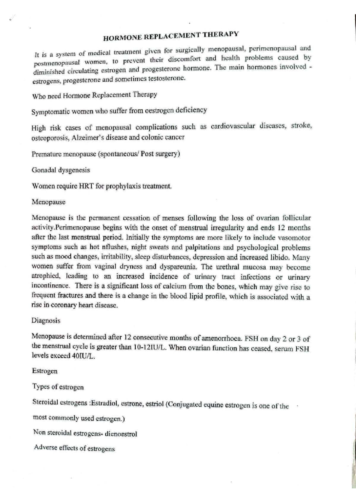 HRT: Comprehensive Overview of Hormone Replacement Therapy - Studocu