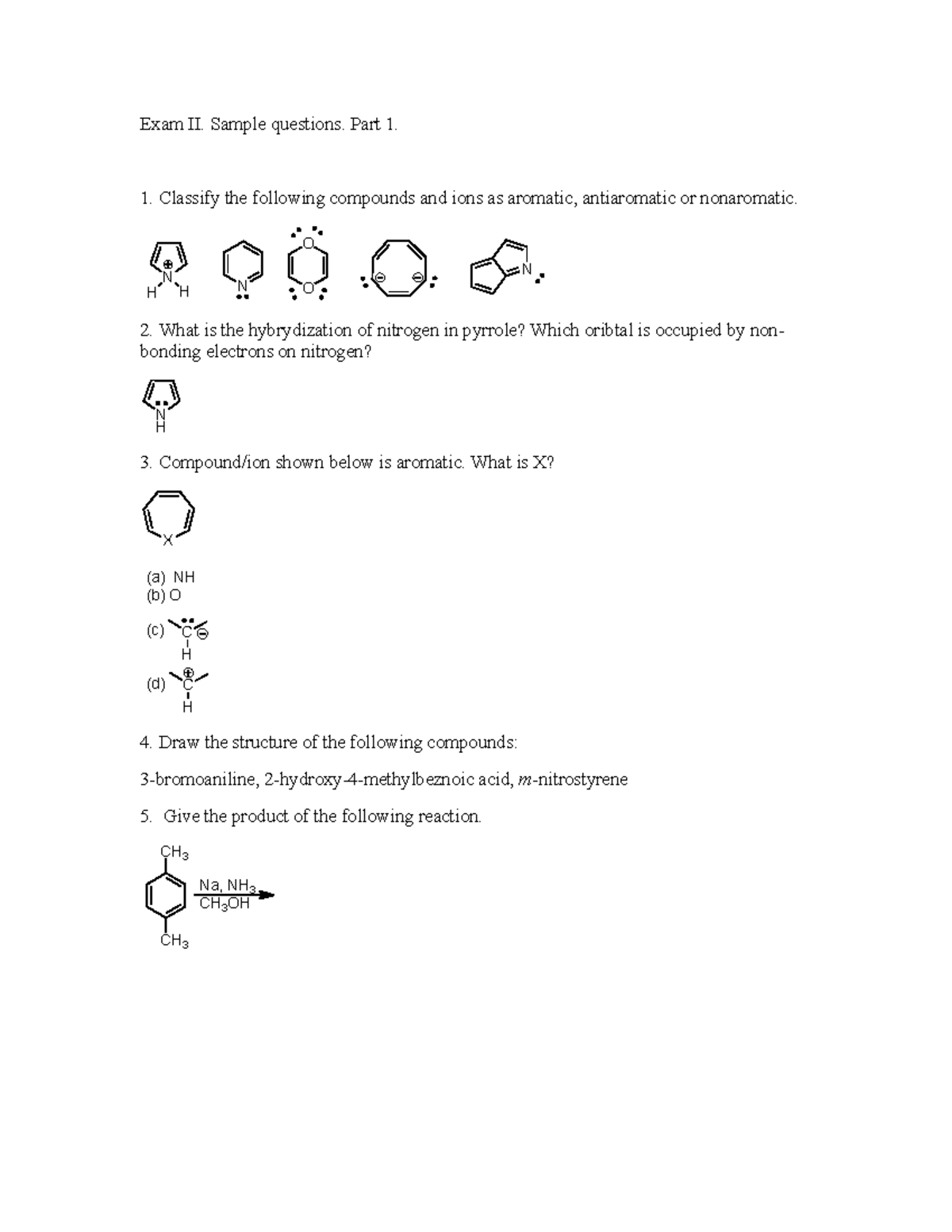Exam II Samples - Sample Exam 2 - Exam II. Sample questions. Part 1. 1 ...