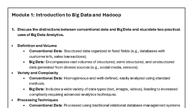 BDAV SEM - Module 1: Intro to Big Data & Hadoop Concepts - Studocu