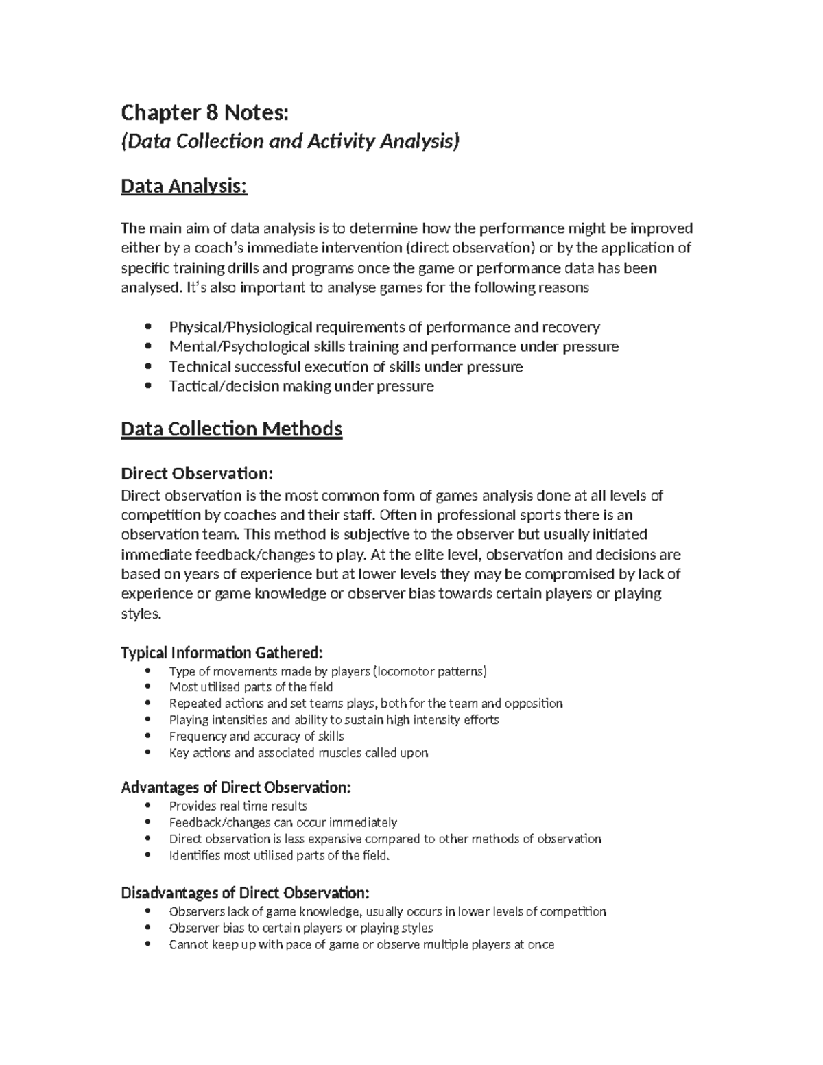 457 Chapter 8 Notes: Data Collection & Analysis for Performance ...
