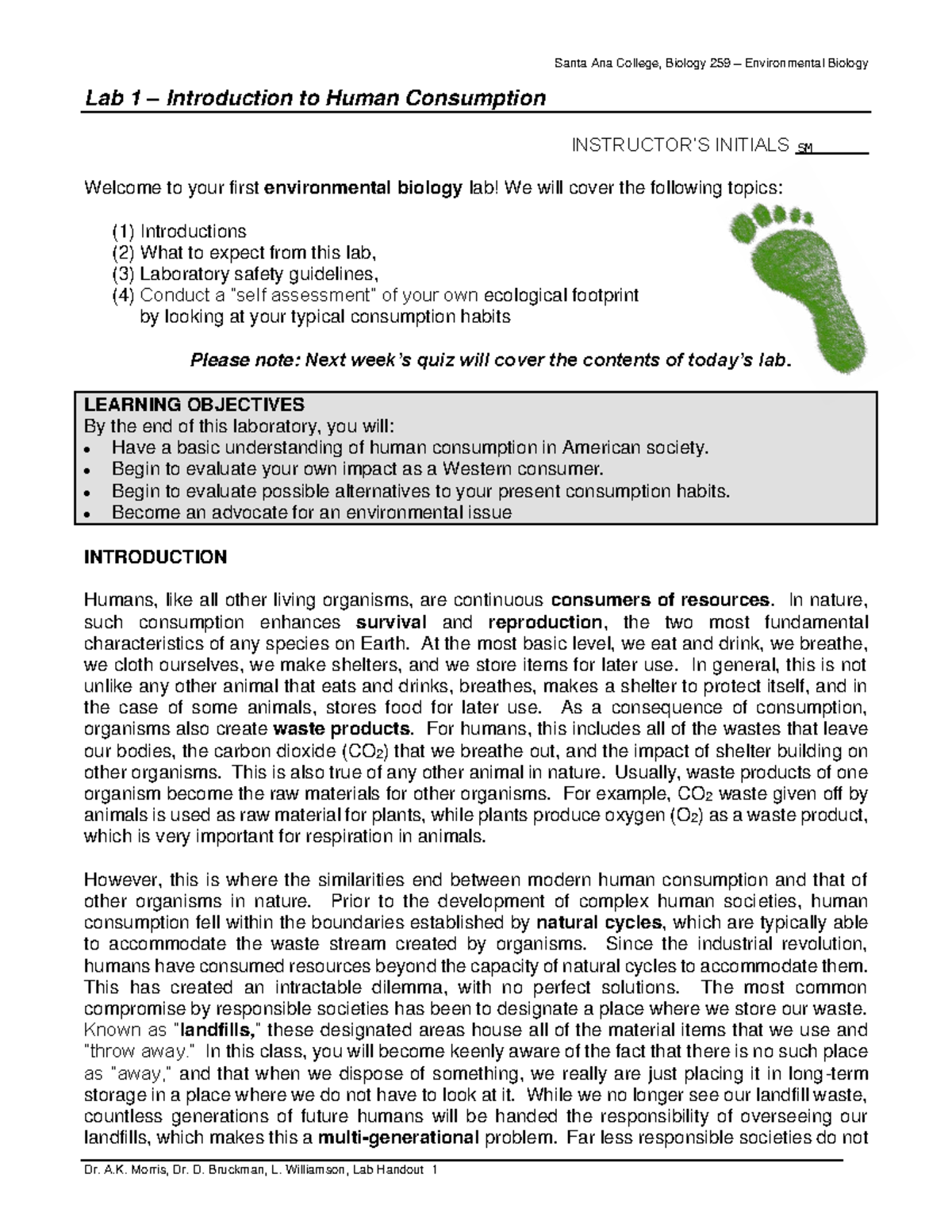 Lab 1 Handout: Exploring Human Consumption - BIO 259 Environmental ...