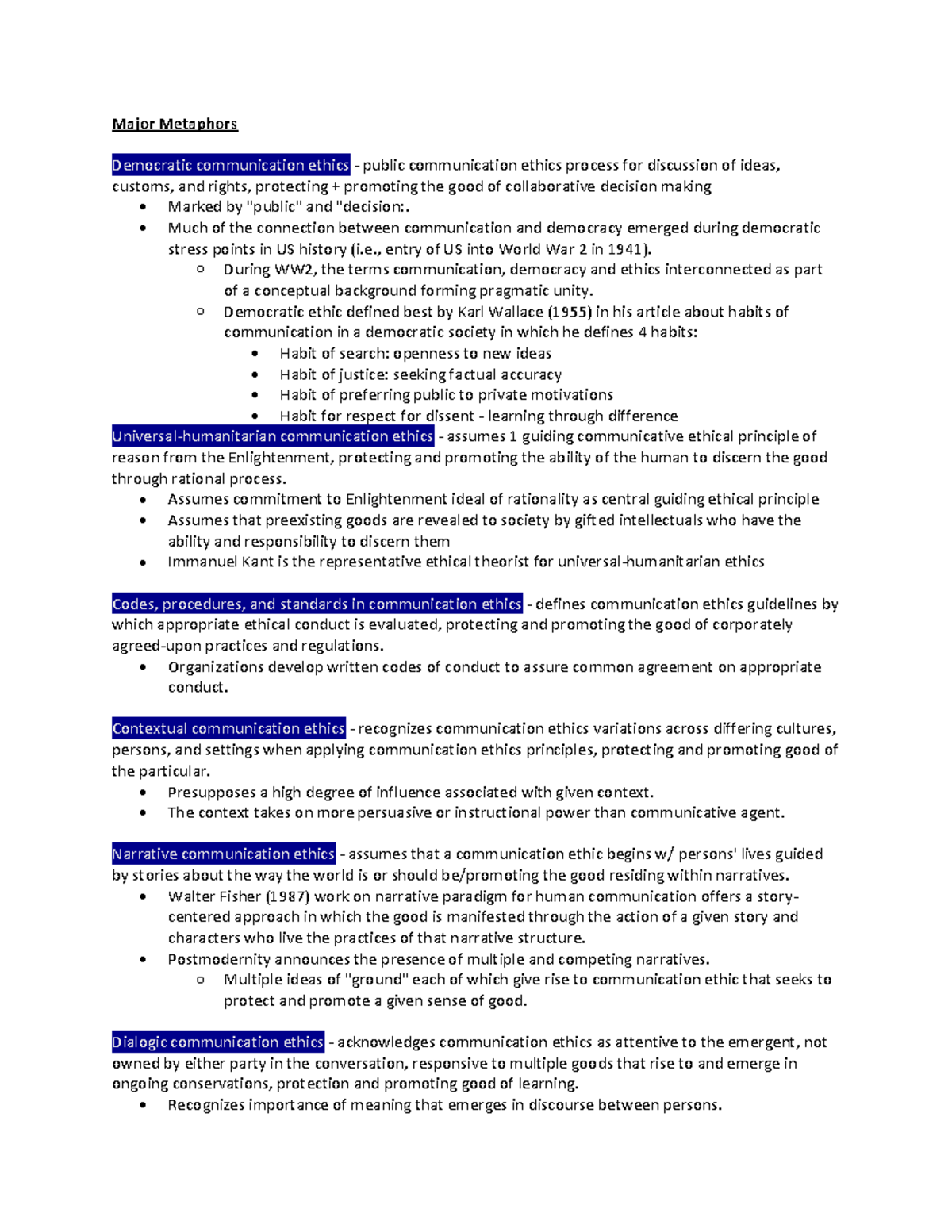 Comm. Ethics - Major Metaphors Overview - Ch 3 Insights - Studocu