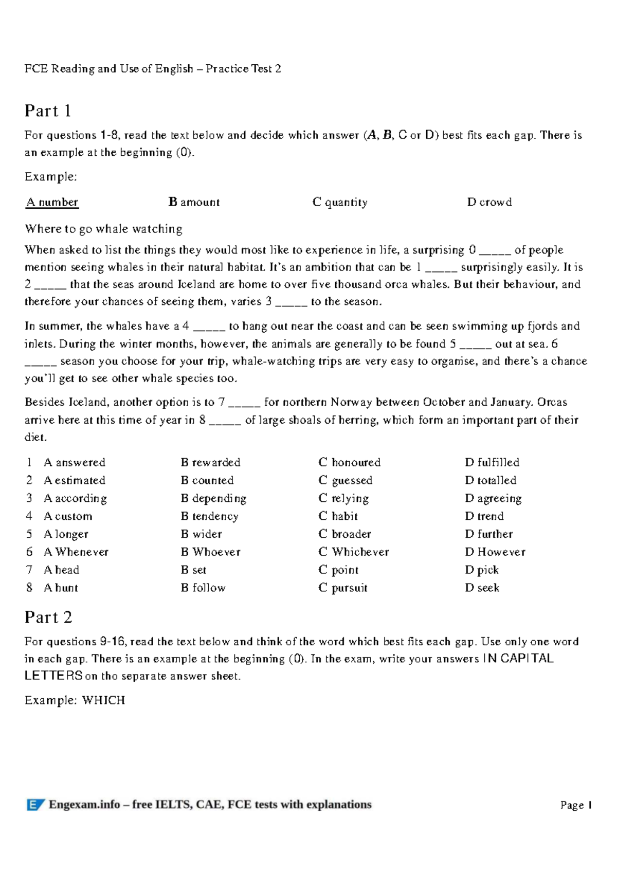 FCE Reading and Use of English Practice Test 2 & 3 Summary - Studocu