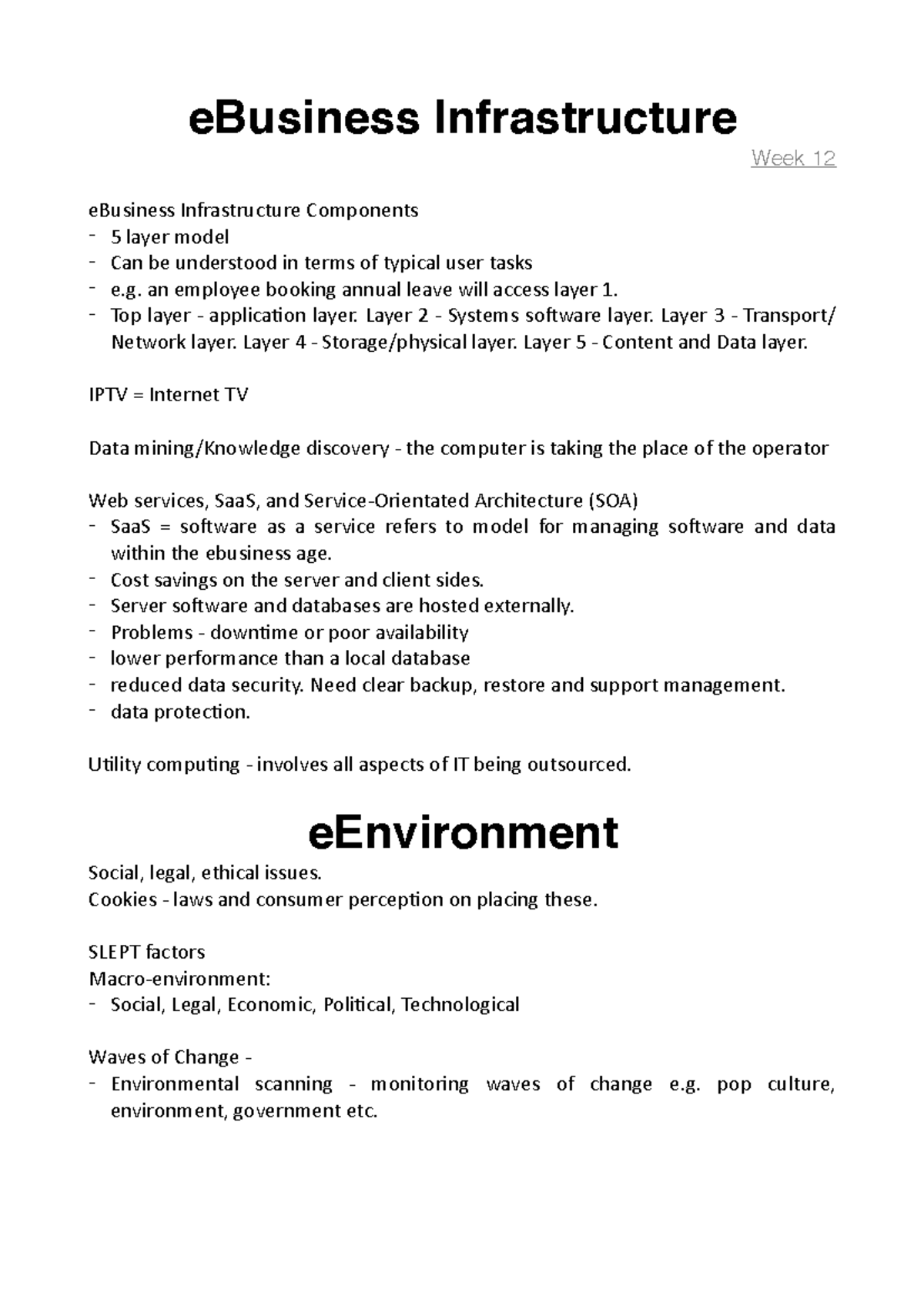 E-Business Infrastructure and Environment Overview for Week 12 - Studocu