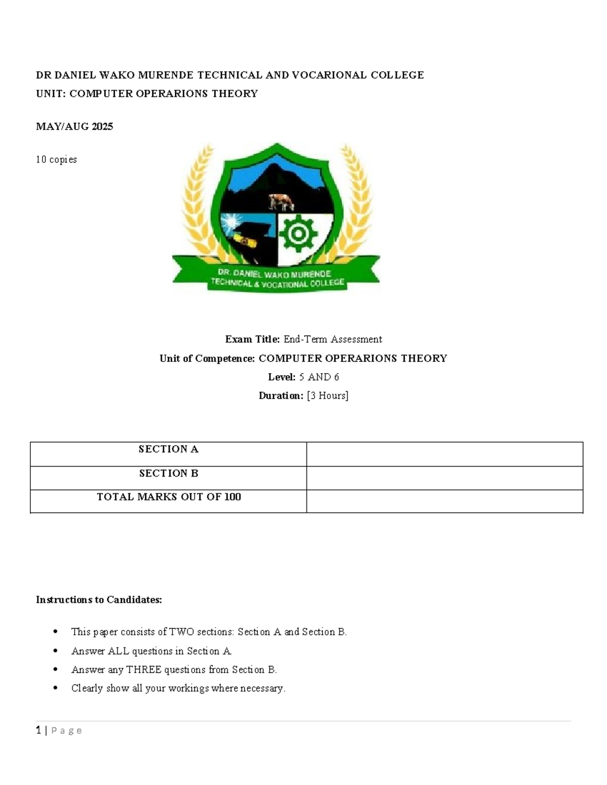 Computer Operations Theory End Term Exam 2025 - Level 5 & 6 - Studocu