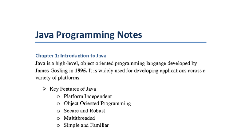 Java Programming Notes: Chapter 1-7 Overview and Key Concepts - Studocu