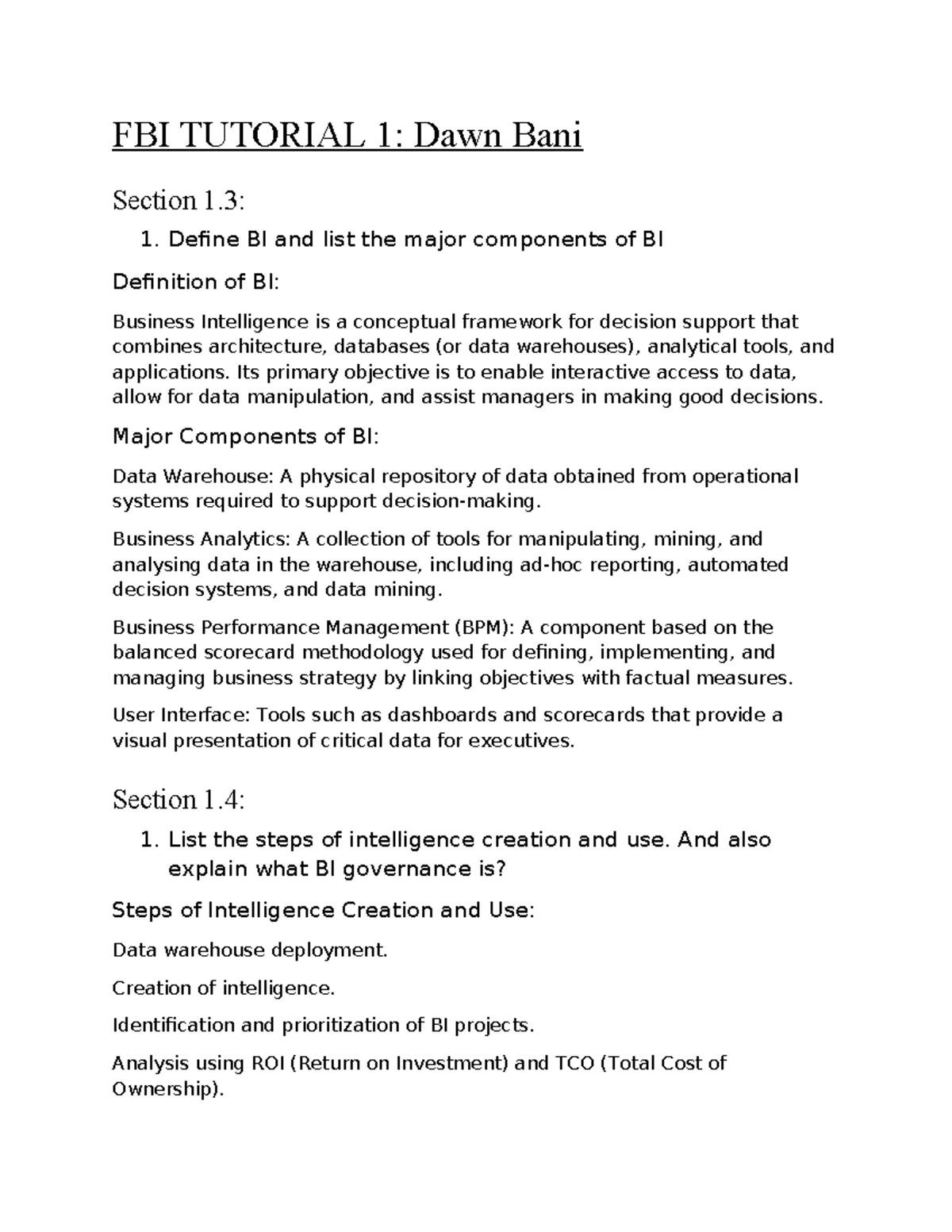 FBI 101: Business Intelligence Overview and Key Concepts - Studocu